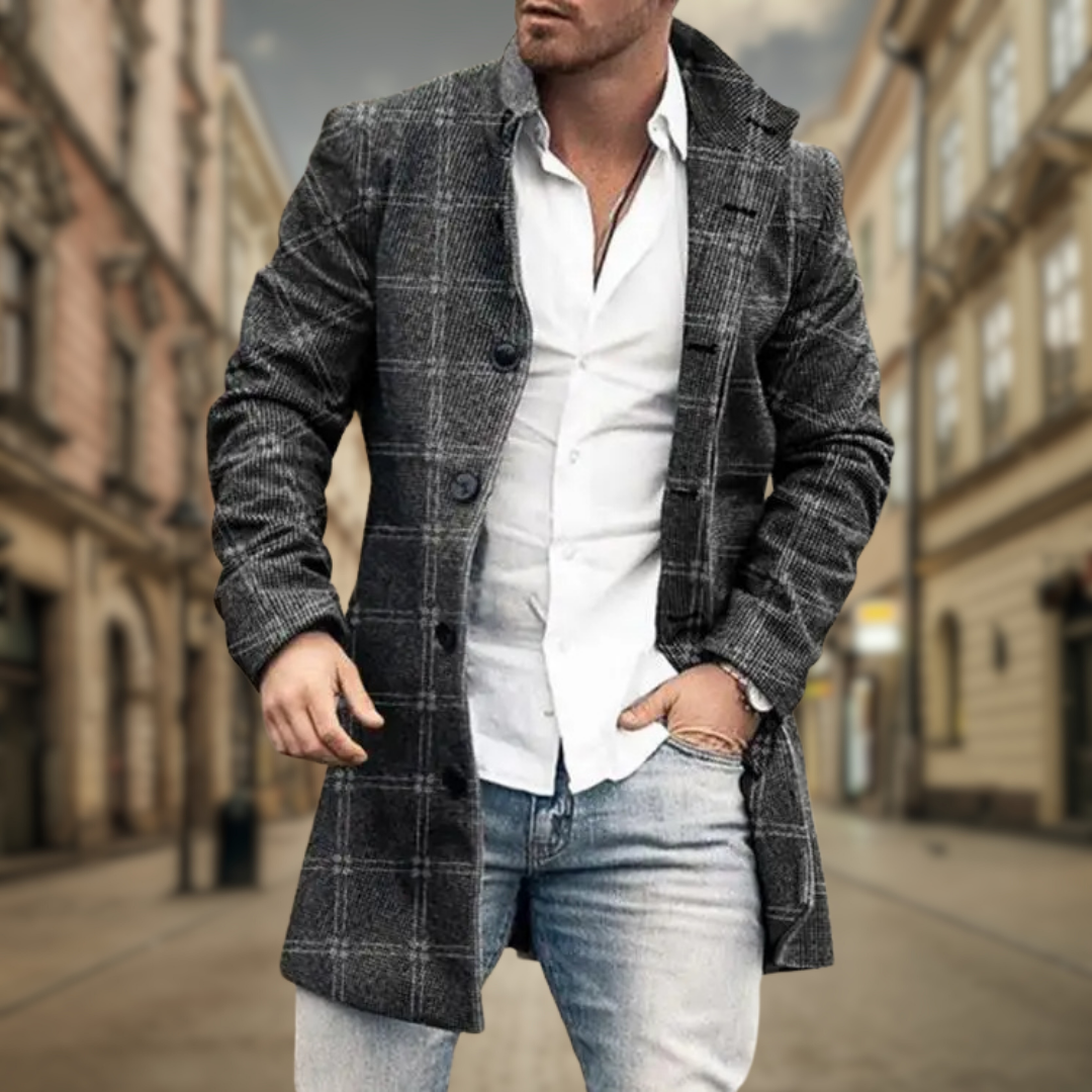 Men’s Long Plaid Button-Up Overcoat | Outerwear