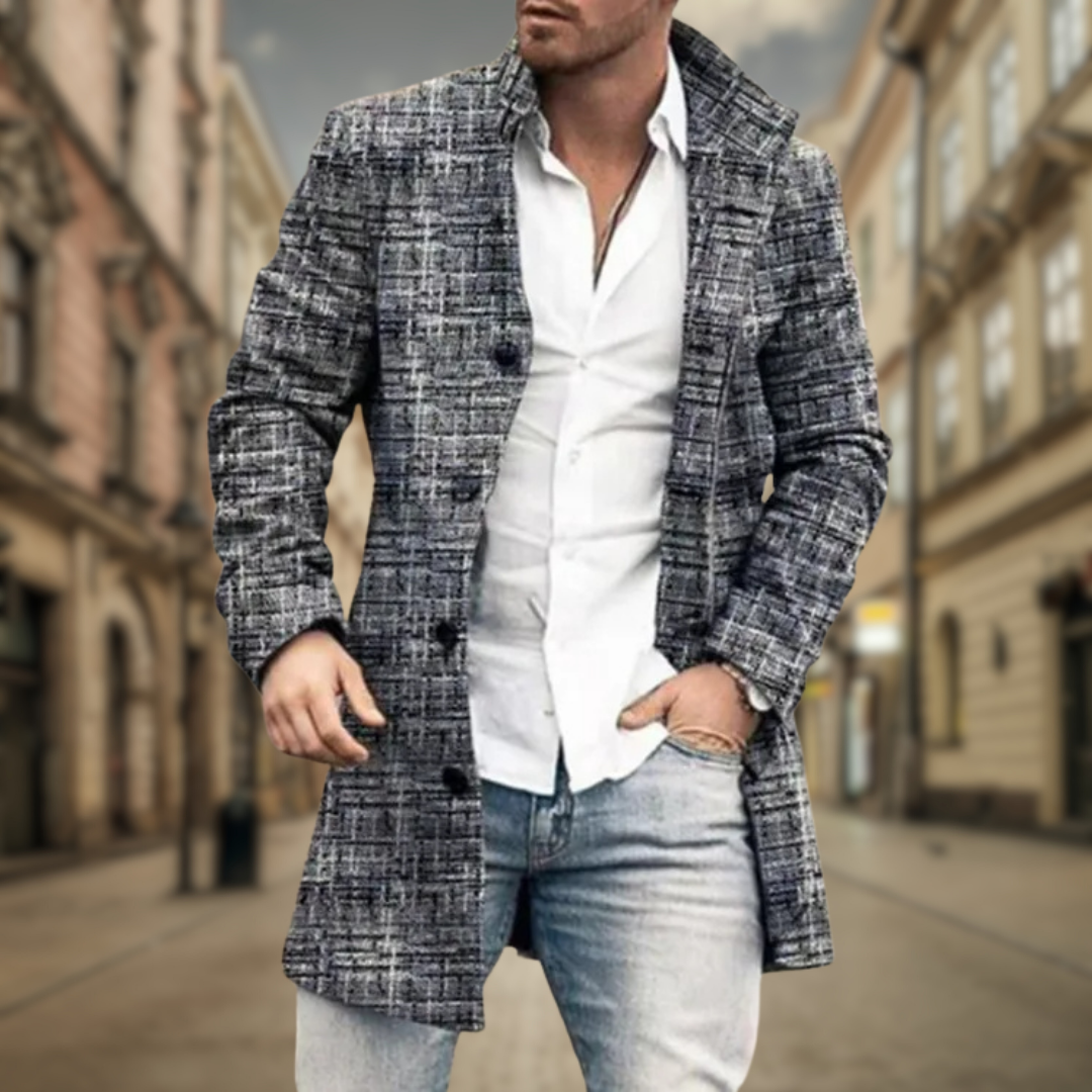 Men’s Long Plaid Button-Up Overcoat | Outerwear