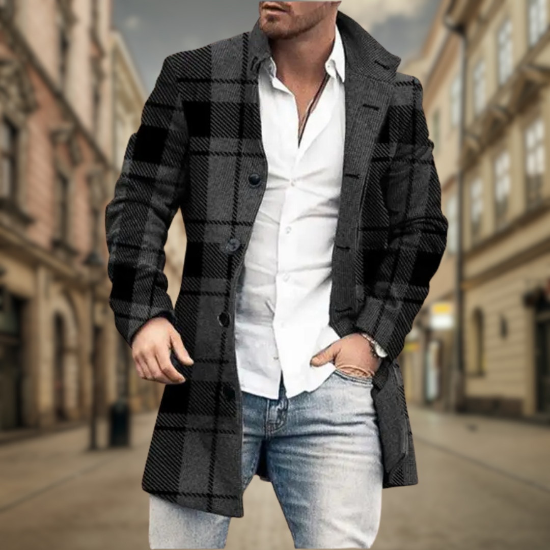 Men’s Long Plaid Button-Up Overcoat | Outerwear