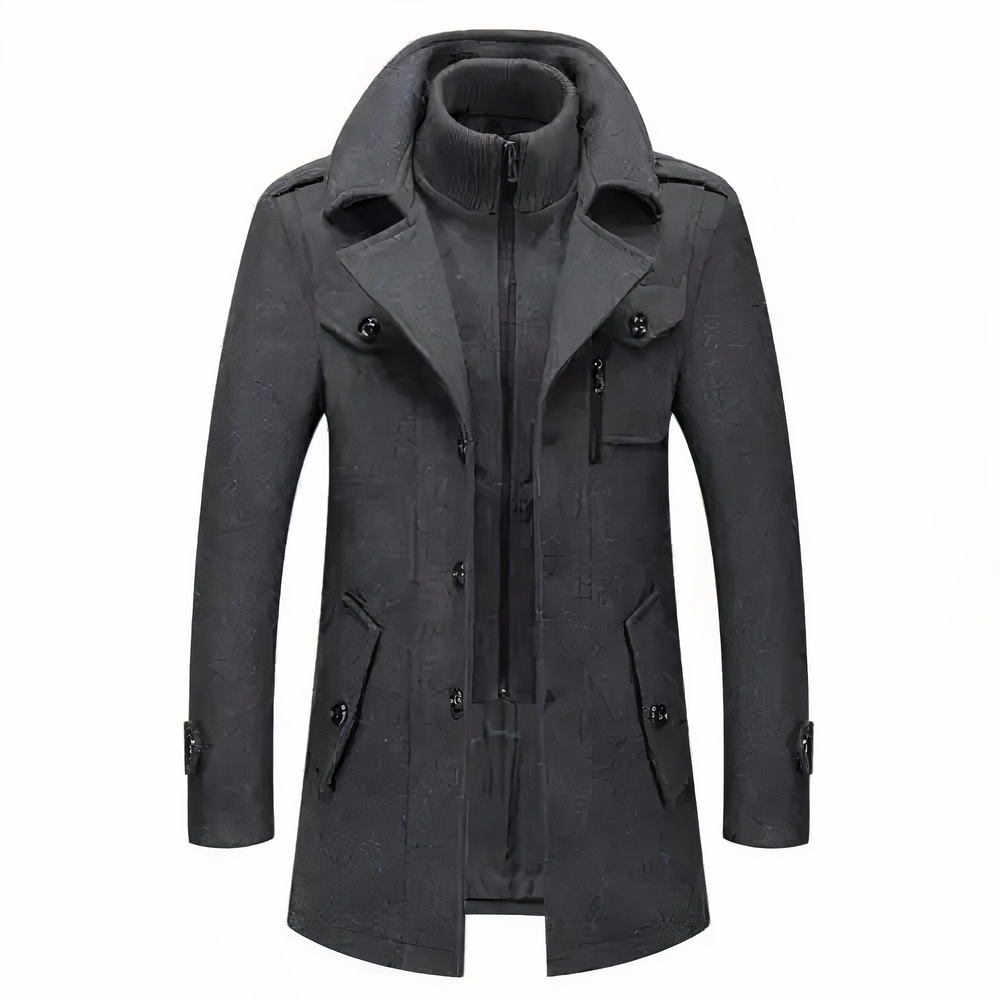 Men’s Button-Up High Neck Long Coat | Outerwear
