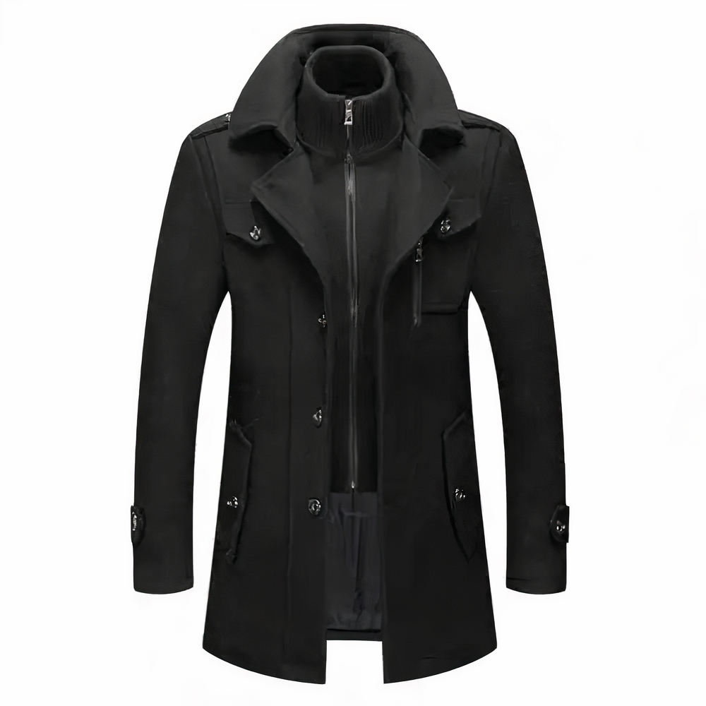 Men’s Button-Up High Neck Long Coat | Outerwear