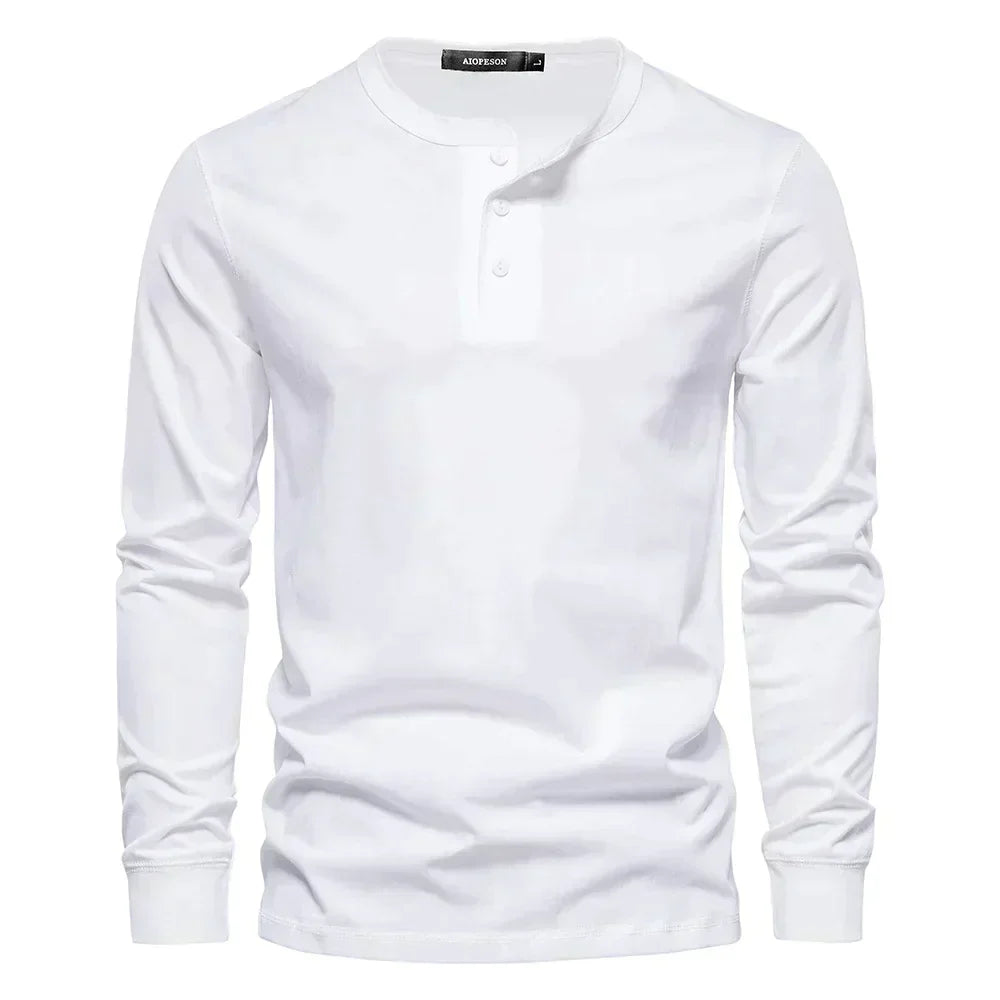 Classic Men's Cotton Henley Shirt with Long Sleeves