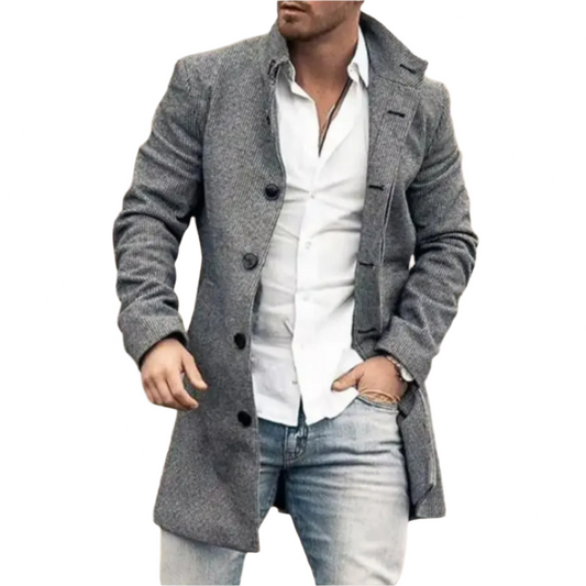 Men’s Long Plaid Button-Up Overcoat | Outerwear