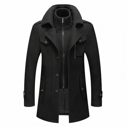 Men’s Button-Up High Neck Long Coat | Outerwear