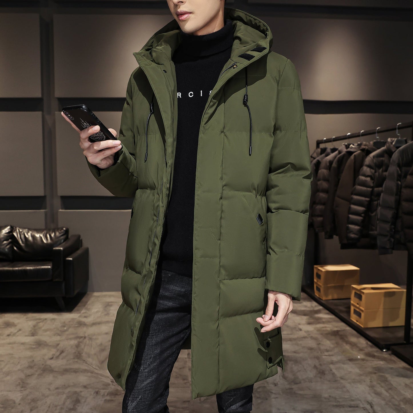 Men’s Hooded Puffer Jacket | Long