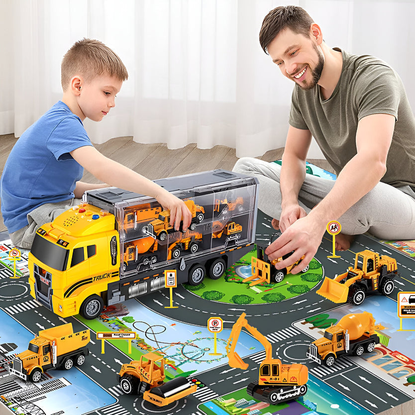 Portable Kids Construction Toy Vehicle Playset with Mini Trucks and Excavators for Imaginative Play 0