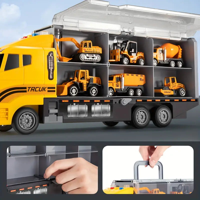 Portable Kids Construction Toy Vehicle Playset with Mini Trucks and Excavators for Imaginative Play 2