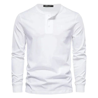Classic Men's Cotton Henley Shirt with Long Sleeves
