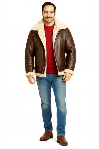 Shearling Aviator Jacket with Adjustable Fit and Vintage Style – Genuine Sheepskin Outerwear 1