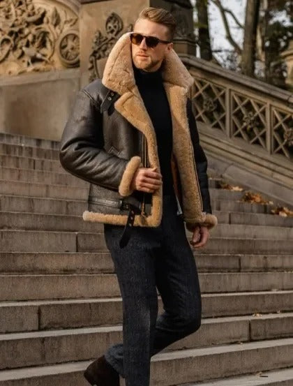 Shearling Aviator Jacket with Adjustable Fit and Vintage Style – Genuine Sheepskin Outerwear 2