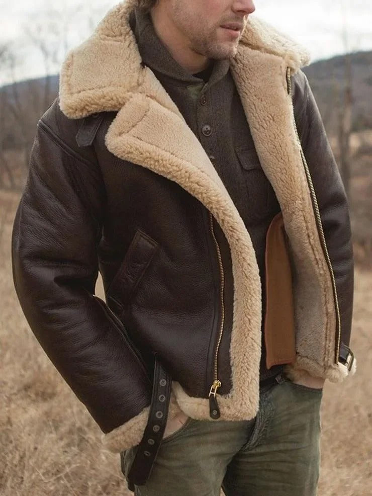 Shearling Aviator Jacket with Adjustable Fit and Vintage Style – Genuine Sheepskin Outerwear 6