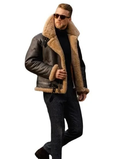 Shearling Aviator Jacket with Adjustable Fit and Vintage Style – Genuine Sheepskin Outerwear 7