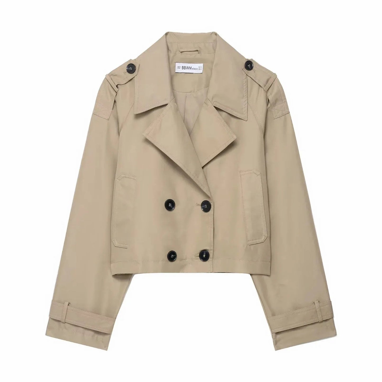 Stylish Women's Double Breasted Short Trench Coat with Pockets – Autumn and Winter Essential 0