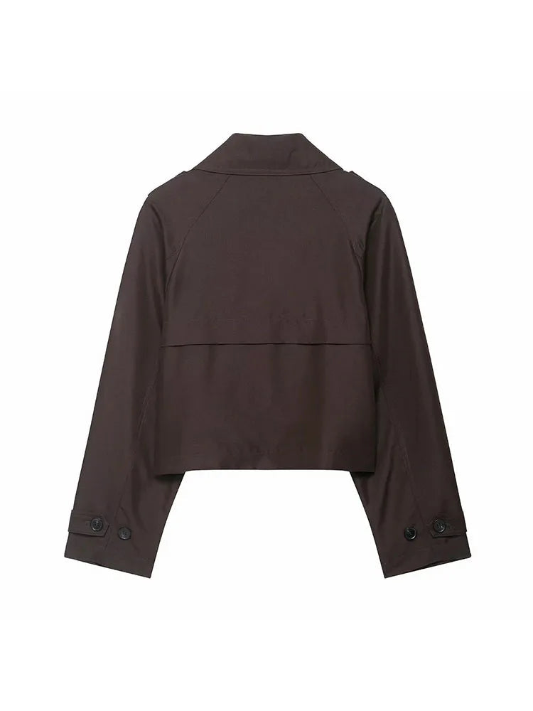 Stylish Women's Double Breasted Short Trench Coat with Pockets – Autumn and Winter Essential 3